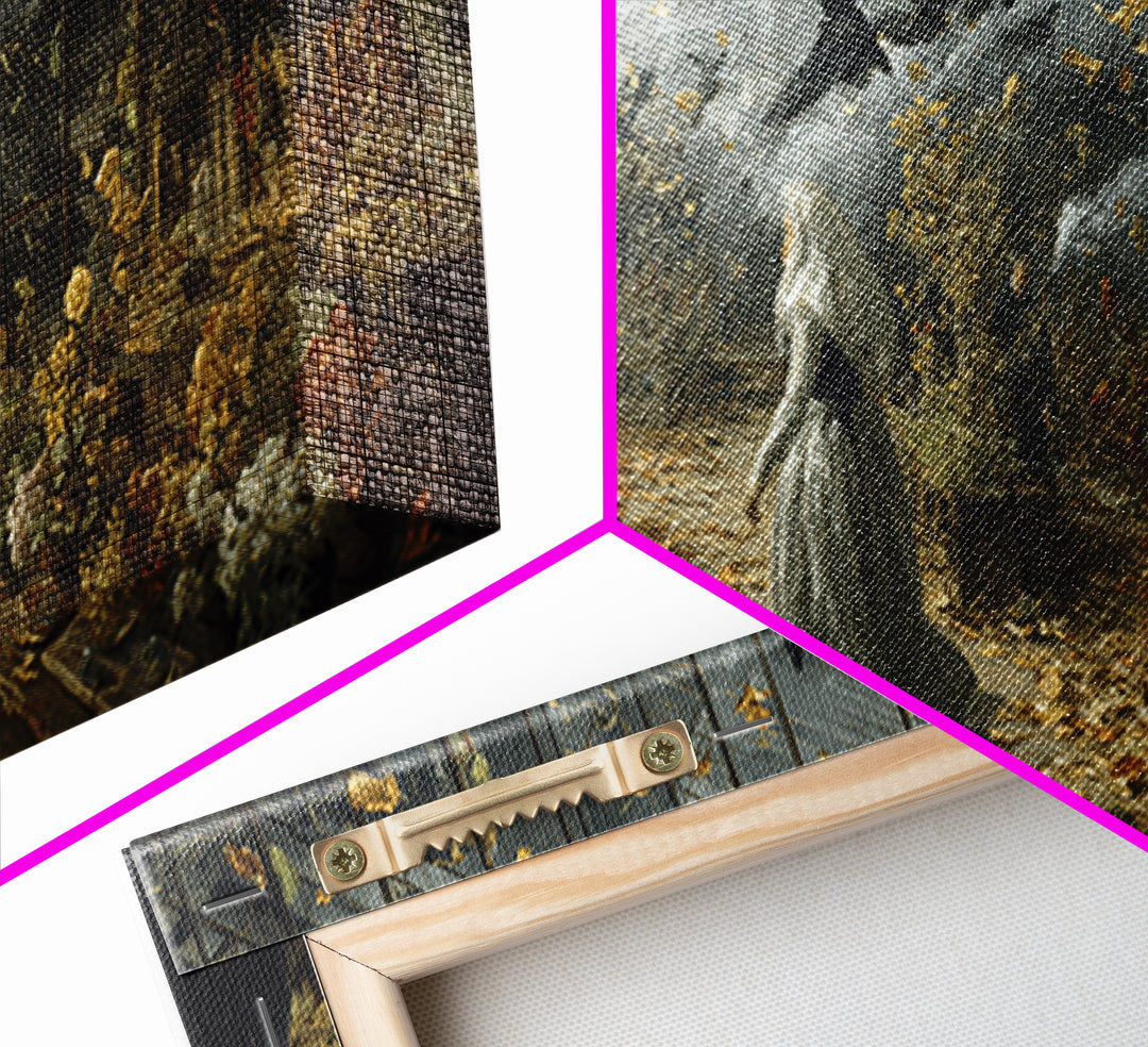 The Cemetery Greenhouse, Northern Renaissance Horror, Wide Panoramic Art, Dark Halloween Decor, Framed Canvas Print