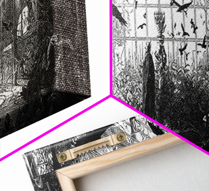 The Cemetery Greenhouse, Renaissance Engraving Art, Extra Wide Wall Art, Dark Fantasy Wall Art, Canvas Print, Halloween Wall Art
