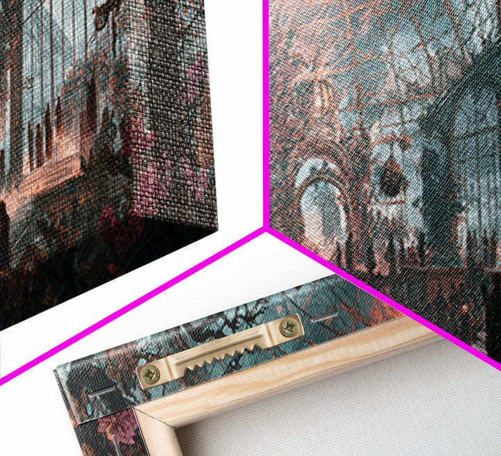 The Cemetery Greenhouse, Apocalyptic Romantic Art, Wide Panoramic Art, Macabre Wall Art, Canvas Print, Halloween Wall Art