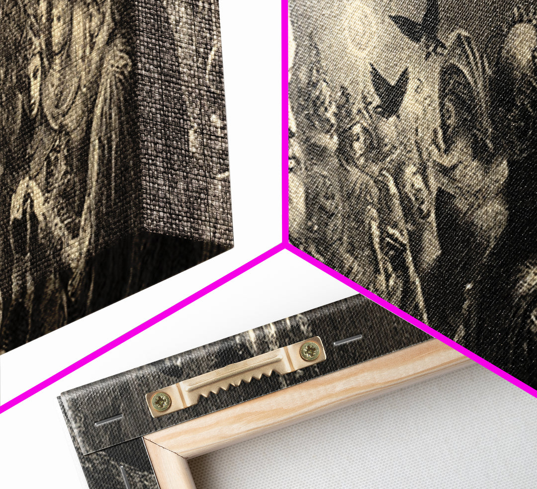 The Midnight Masquerade, Renaissance Engraving Art, Extra Wide Wall Art, Dark Fantasy Wall Art, Framed Canvas Print, Halloween Wall Art