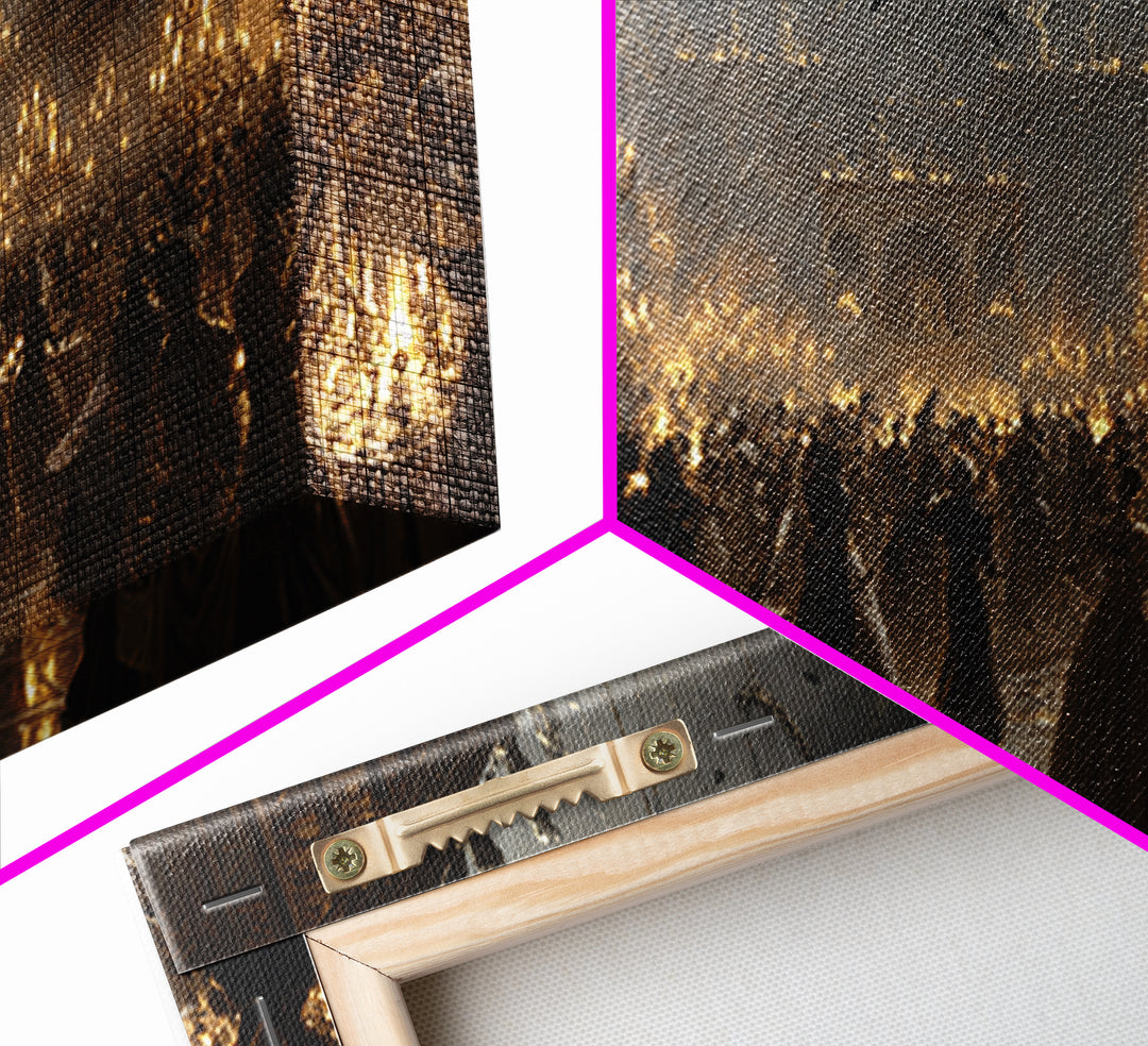 The Midnight Masquerade, Architectural Etching Art, Wide Panoramic Art, Macabre Wall Art, Canvas Print, Halloween Wall Art