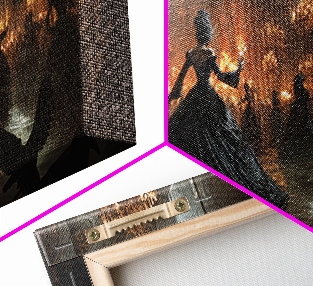 The Midnight Masquerade, Apocalyptic Romantic Art, Wide Panoramic Art, Gothic Horror Wall Art, Framed Canvas Print, Halloween Wall Art