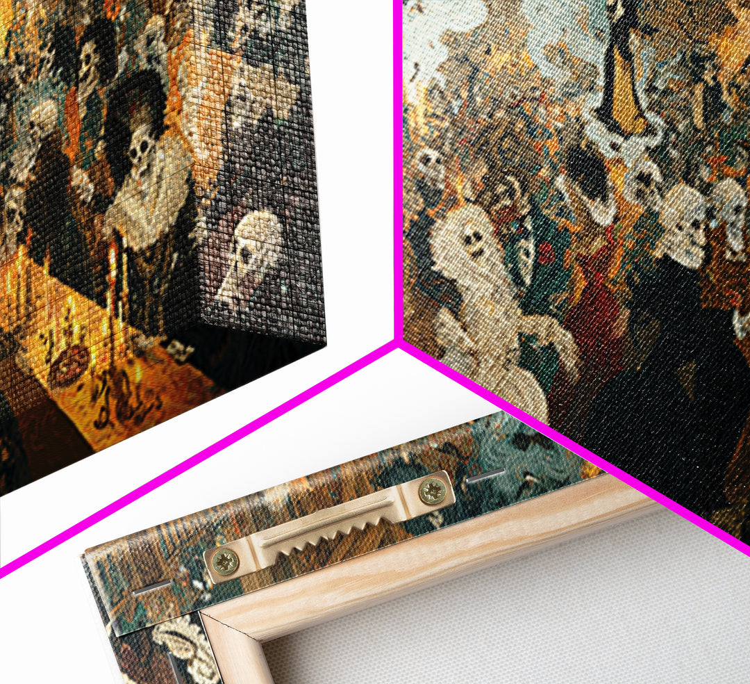 The Midnight Masquerade, Grotesque Carnival Art, Wide Panoramic Art, Dark Fantasy Wall Art, Framed Canvas Print, Halloween Wall Art