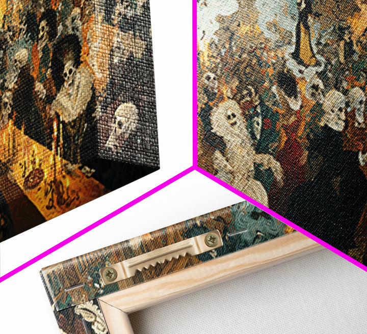 The Midnight Masquerade, Grotesque Carnival Art, Wide Panoramic Art, Dark Fantasy Wall Art, Framed Canvas Print, Halloween Wall Art