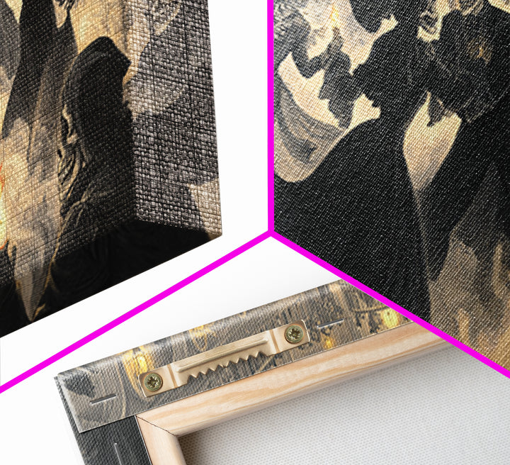 The Midnight Masquerade, Macabre Folk Print Art, Wide Panoramic Art, Gothic Horror Wall Art, Framed Canvas Print