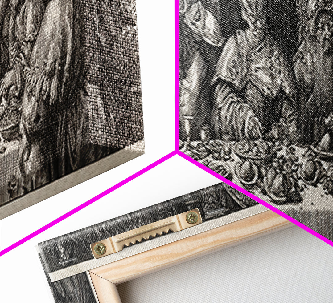 The Witches' Tea Party, Renaissance Engraving Art, Extra Wide Wall Art, Gothic Horror Wall Art, Canvas Print, Halloween Wall Art