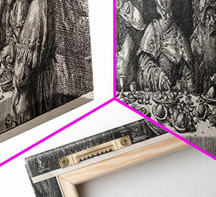 The Witches' Tea Party, Renaissance Engraving Art, Extra Wide Wall Art, Gothic Horror Wall Art, Canvas Print, Halloween Wall Art
