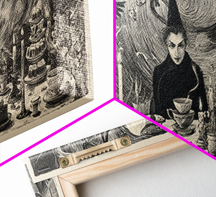 The Witches' Tea Party, Expressionist Nightmare Art, Wide Panoramic Art, Dark Fantasy Wall Art, Canvas Print, Halloween Wall Art