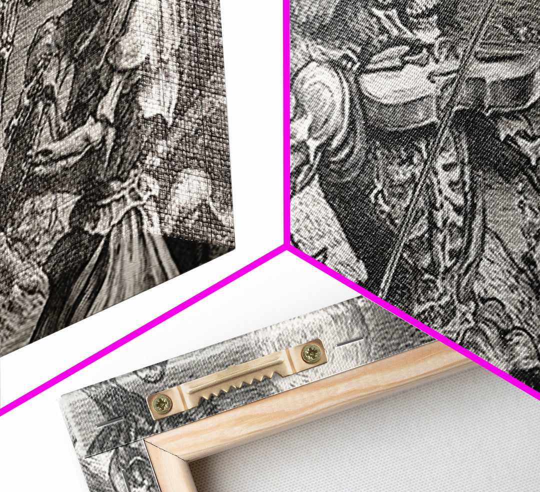 The Skeleton Orchestra, Renaissance Engraving Art, Wide Panoramic Art, Macabre Wall Art, Framed Canvas Print, Halloween Wall Art