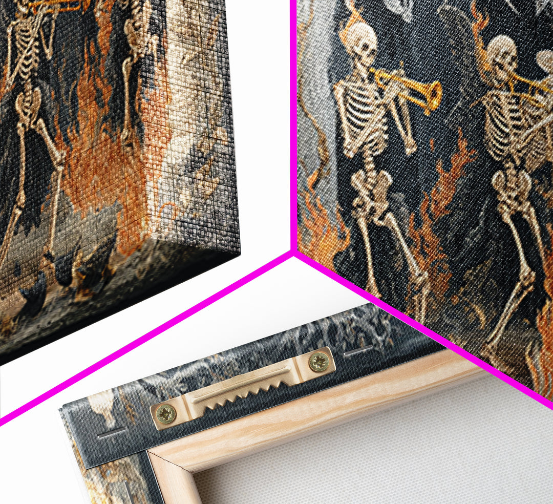 The Skeleton Orchestra, Visionary Gothic Art, Wide Panoramic Art, Dark Halloween Decor, Framed Canvas Print, Halloween Wall Art