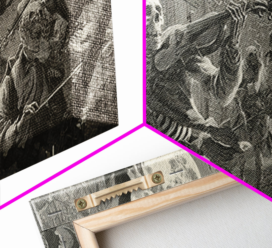 The Skeleton Orchestra, Architectural Etching Art, Wide Panoramic Art, Dark Halloween Decor, Framed Canvas Print