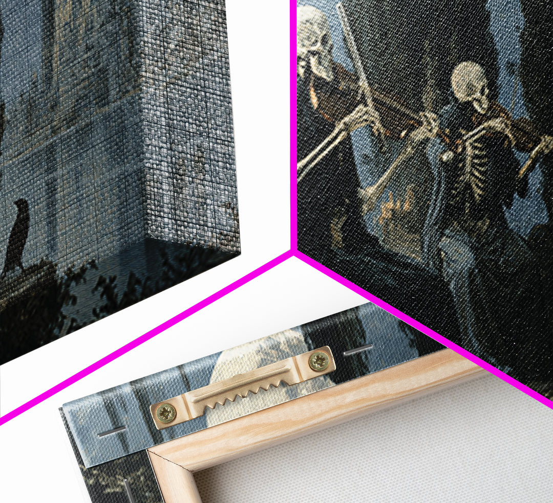 The Skeleton Orchestra, Symbolist Gothic Landscape, Wide Panoramic Art, Dark Halloween Decor, Canvas Print, Halloween Wall Art
