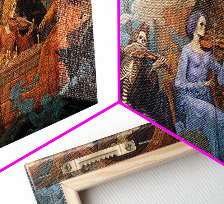 The Skeleton Orchestra, Ornate Symbolist Art, Wide Panoramic Art, Dark Fantasy Wall Art, Canvas Print, Halloween Wall Art