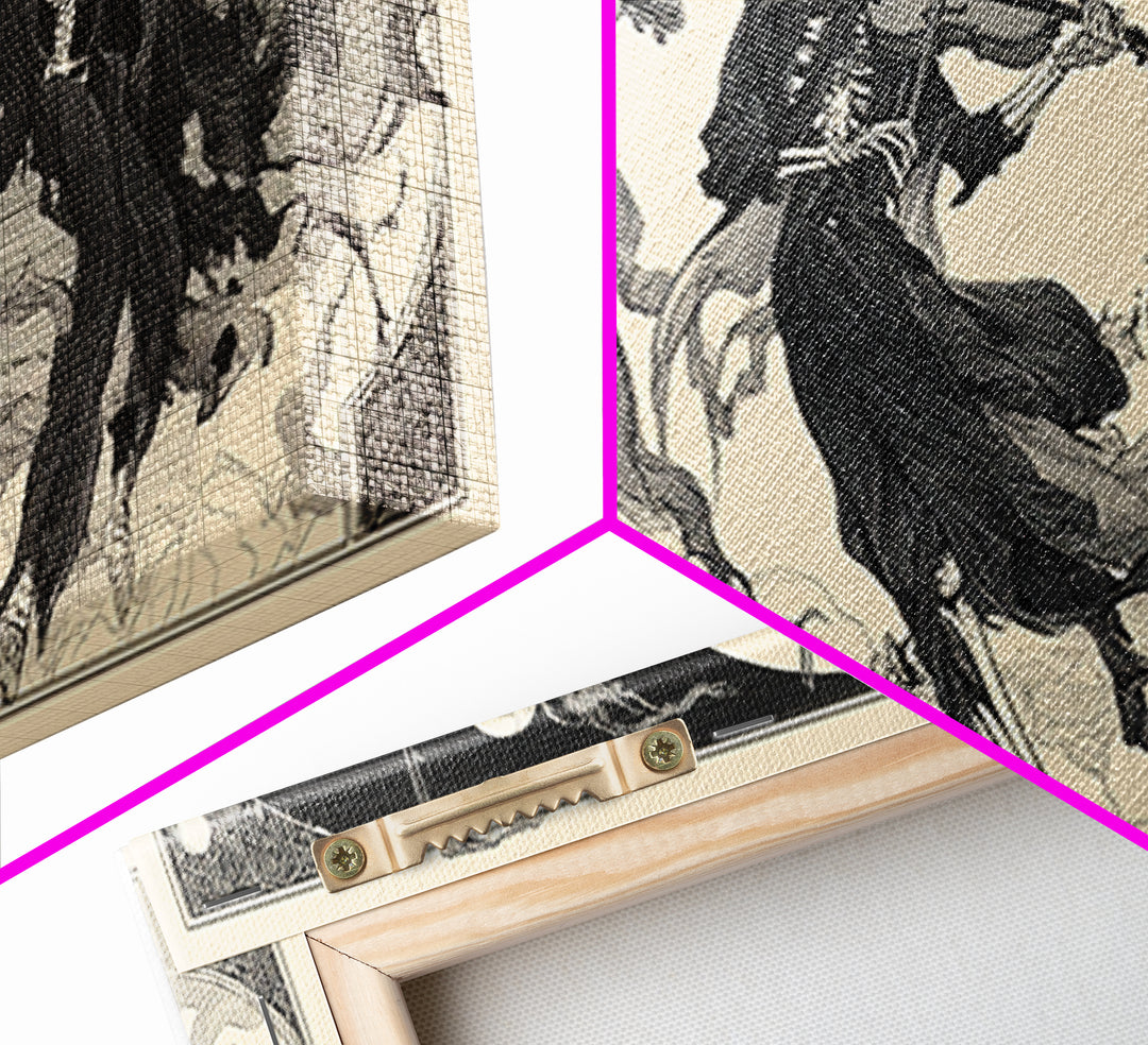 The Skeleton Orchestra, Decadent Line Art, Wide Panoramic Art, Gothic Horror Wall Art, Framed Canvas Print, Halloween Wall Art