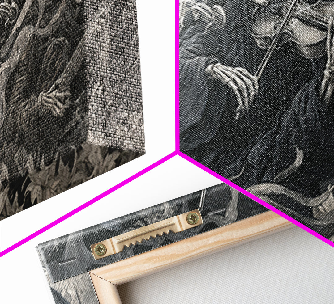 The Skeleton Orchestra, Biomechanical Horror Art, Wide Panoramic Art, Macabre Wall Art, Framed Canvas Print, Halloween Wall Art