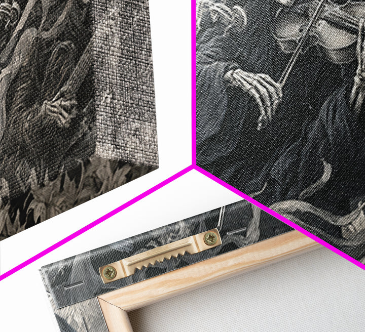 The Skeleton Orchestra, Biomechanical Horror Art, Wide Panoramic Art, Macabre Wall Art, Framed Canvas Print, Halloween Wall Art