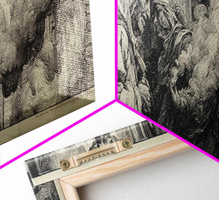 The Ghost Wedding, Renaissance Engraving Art, Extra Wide Wall Art, Gothic Horror Wall Art, Canvas Print, Halloween Wall Art