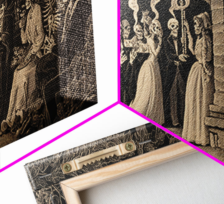 The Ghost Wedding, Macabre Folk Print Art, Wide Panoramic Art, Macabre Wall Art, Framed Canvas Print, Halloween Wall Art