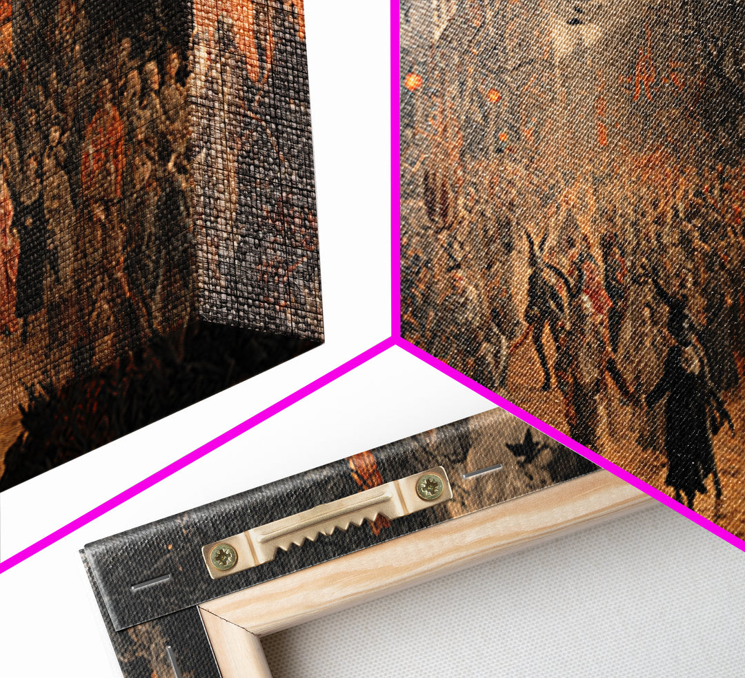 The Monster Parade, Dark Romantic Horror Art, Wide Panoramic Art, Macabre Wall Art, Framed Canvas Print, Halloween Wall Art