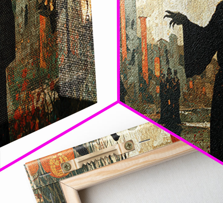The Monster Parade, Symbolist Gothic Landscape, Wide Panoramic Art, Macabre Wall Art, Canvas Print, Halloween Wall Art