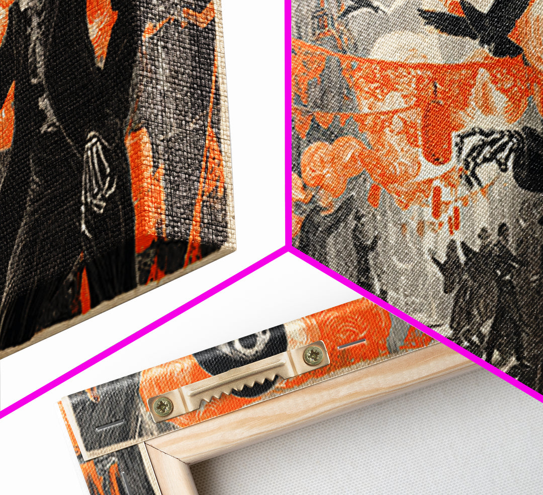 The Monster Parade, Macabre Folk Print Art, Wide Panoramic Art, Gothic Horror Wall Art, Canvas Print, Halloween Wall Art