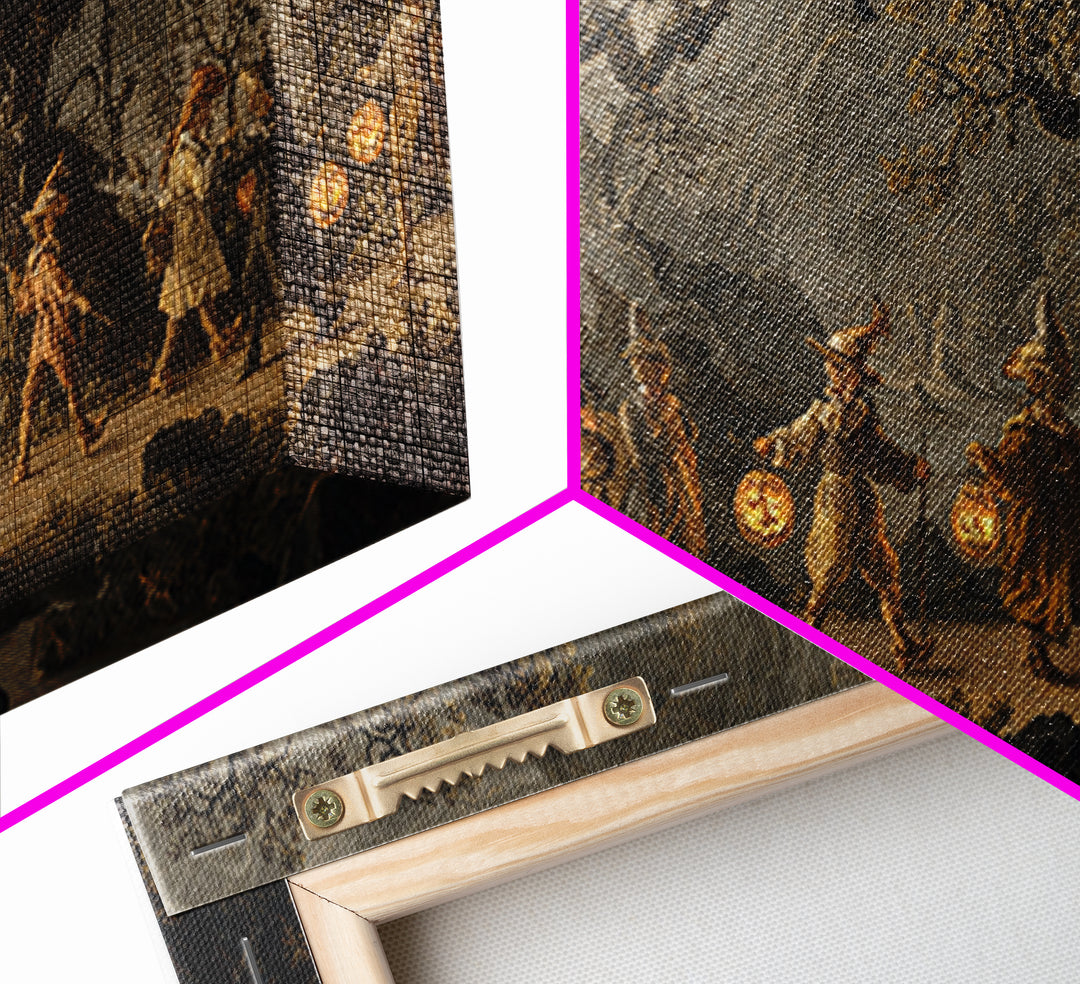 The Trick-Or-Treat Procession, Baroque Witchcraft Art, Wide Panoramic Art, Macabre Wall Art, Canvas Print, Halloween Wall Art