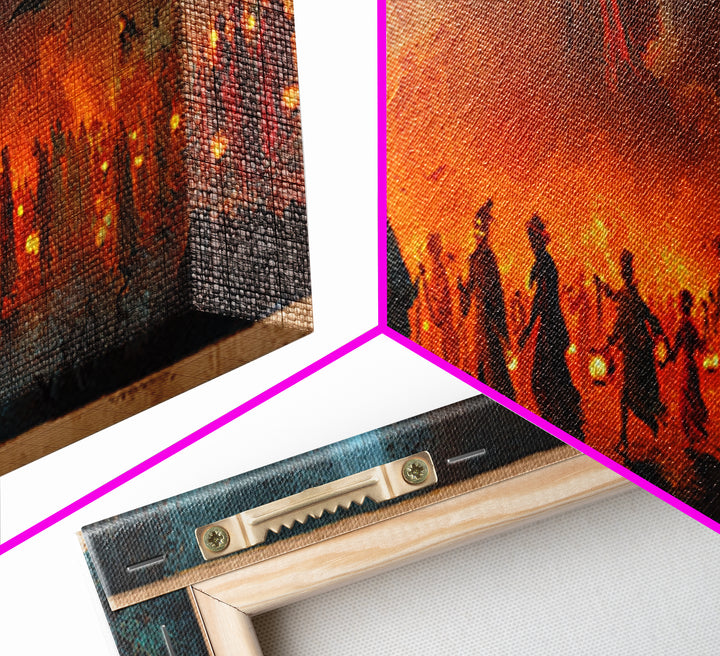 The Trick-Or-Treat Procession, Apocalyptic Romantic Art, Extra Wide Wall Art, Dark Halloween Decor, Framed Canvas Print, Halloween Wall Art