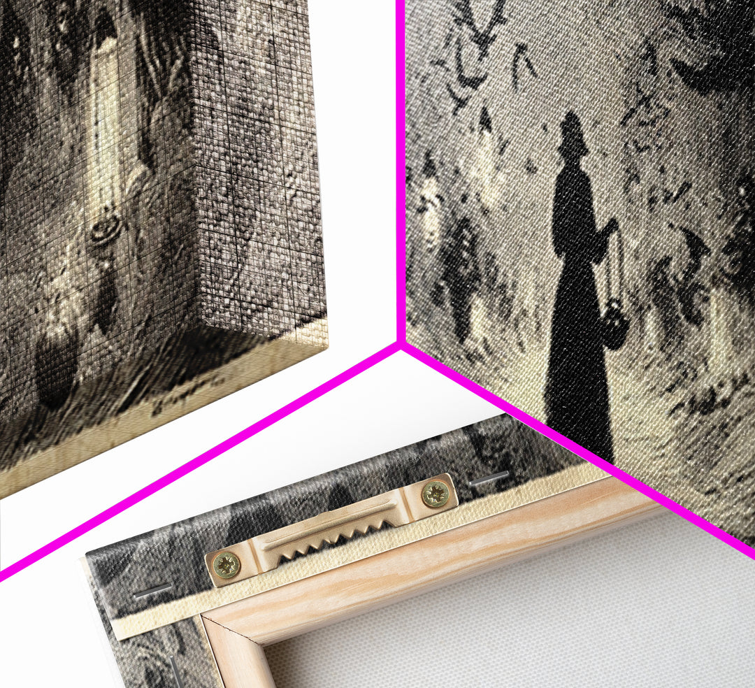 The Trick-Or-Treat Procession, Decadent Gothic Art, Extra Wide Wall Art, Macabre Wall Art, Framed Canvas Print, Halloween Wall Art