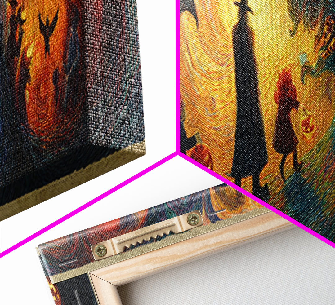 The Trick-Or-Treat Procession, Expressionist Gothic Art, Extra Wide Wall Art, Macabre Wall Art, Framed Canvas Print, Halloween Wall Art