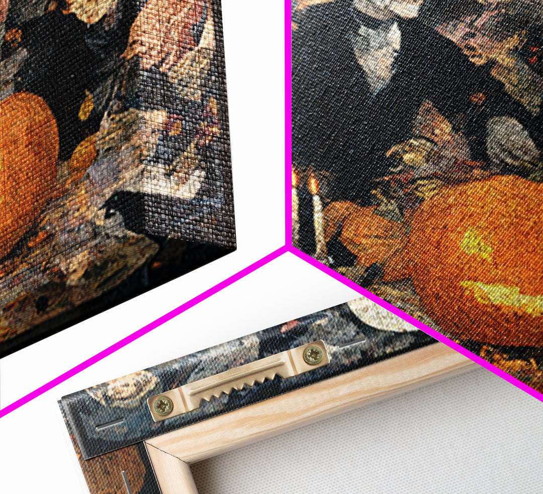 The Pumpkin-Carving Ritual, Grotesque Carnival Art, Square Wall Art, Dark Halloween Decor, Framed Canvas Print, Halloween Wall Art