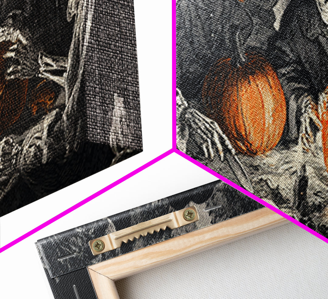 The Pumpkin-Carving Ritual, Macabre Folk Print Art, Wide Panoramic Art, Dark Halloween Decor, Canvas Print, Halloween Wall Art