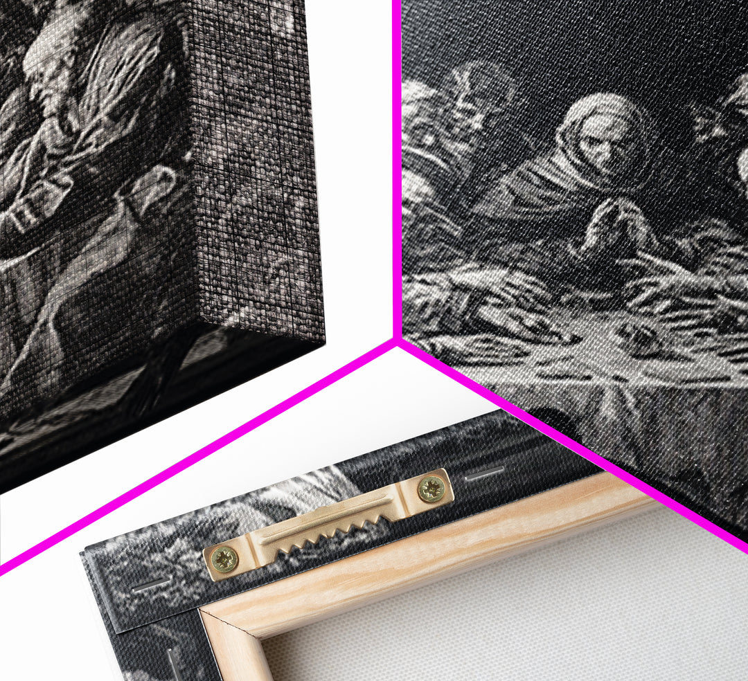 The Candlelit Seance, Renaissance Engraving Art, Square Wall Art, Dark Fantasy Wall Art, Canvas Print, Halloween Wall Art