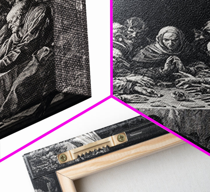 The Candlelit Seance, Renaissance Engraving Art, Square Wall Art, Dark Fantasy Wall Art, Canvas Print, Halloween Wall Art