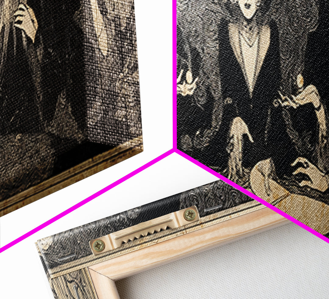 The Candlelit Seance, Decadent Line Art, Extra Wide Wall Art, Macabre Wall Art, Canvas Print, Halloween Wall Art