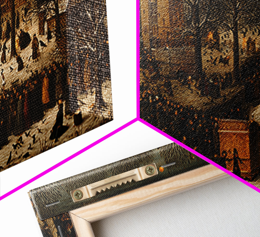 The Raven Funeral, Northern Renaissance Horror, Wide Panoramic Art, Macabre Wall Art, Framed Canvas Print, Halloween Wall Art
