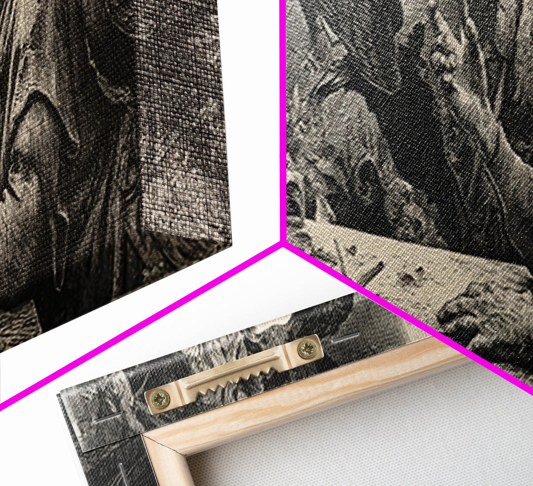 The Raven Funeral, Renaissance Engraving Art, Extra Wide Wall Art, Dark Fantasy Wall Art, Framed Canvas Print, Halloween Wall Art