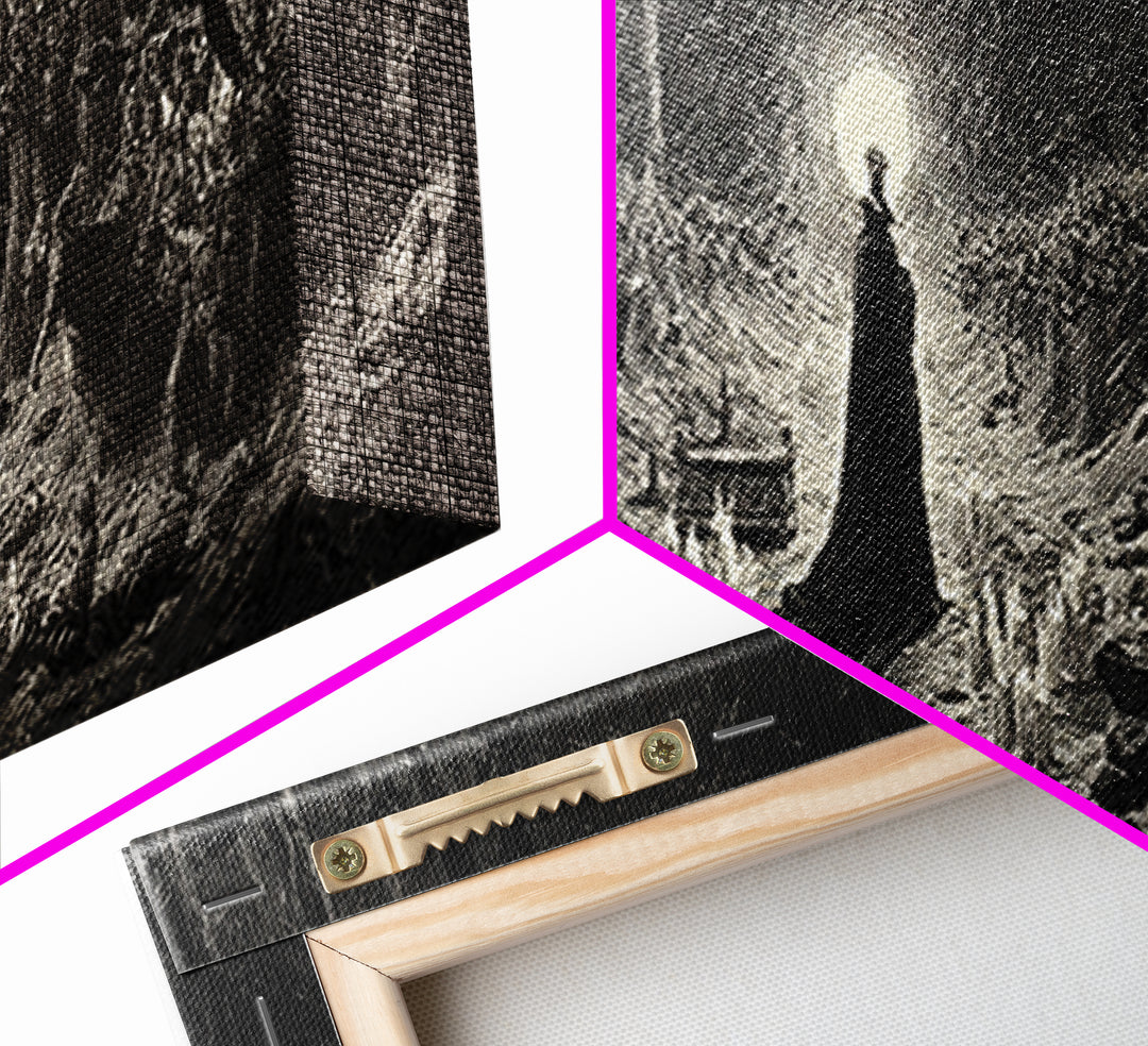 The Raven Funeral, Dark Romantic Horror Art, Extra Wide Wall Art, Gothic Horror Wall Art, Canvas Print, Halloween Wall Art