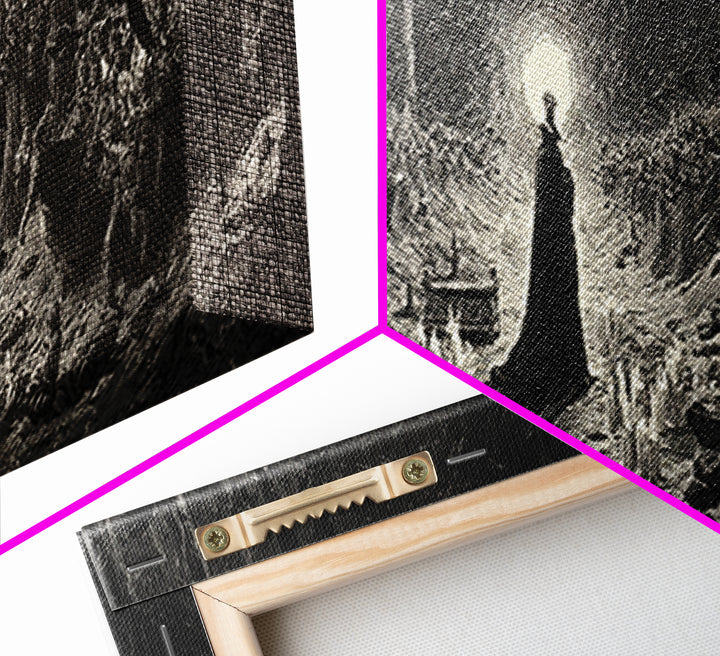 The Raven Funeral, Dark Romantic Horror Art, Extra Wide Wall Art, Gothic Horror Wall Art, Canvas Print, Halloween Wall Art