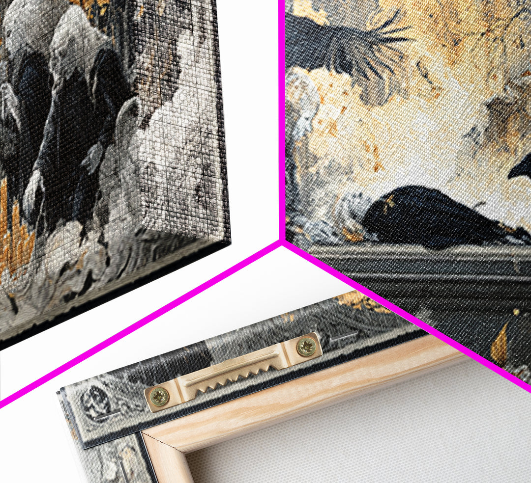 The Raven Funeral, Visionary Gothic Art, Wide Panoramic Art, Macabre Wall Art, Canvas Print, Halloween Wall Art