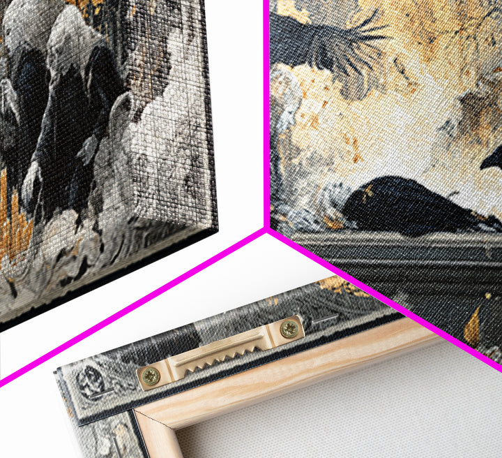 The Raven Funeral, Visionary Gothic Art, Wide Panoramic Art, Macabre Wall Art, Canvas Print, Halloween Wall Art