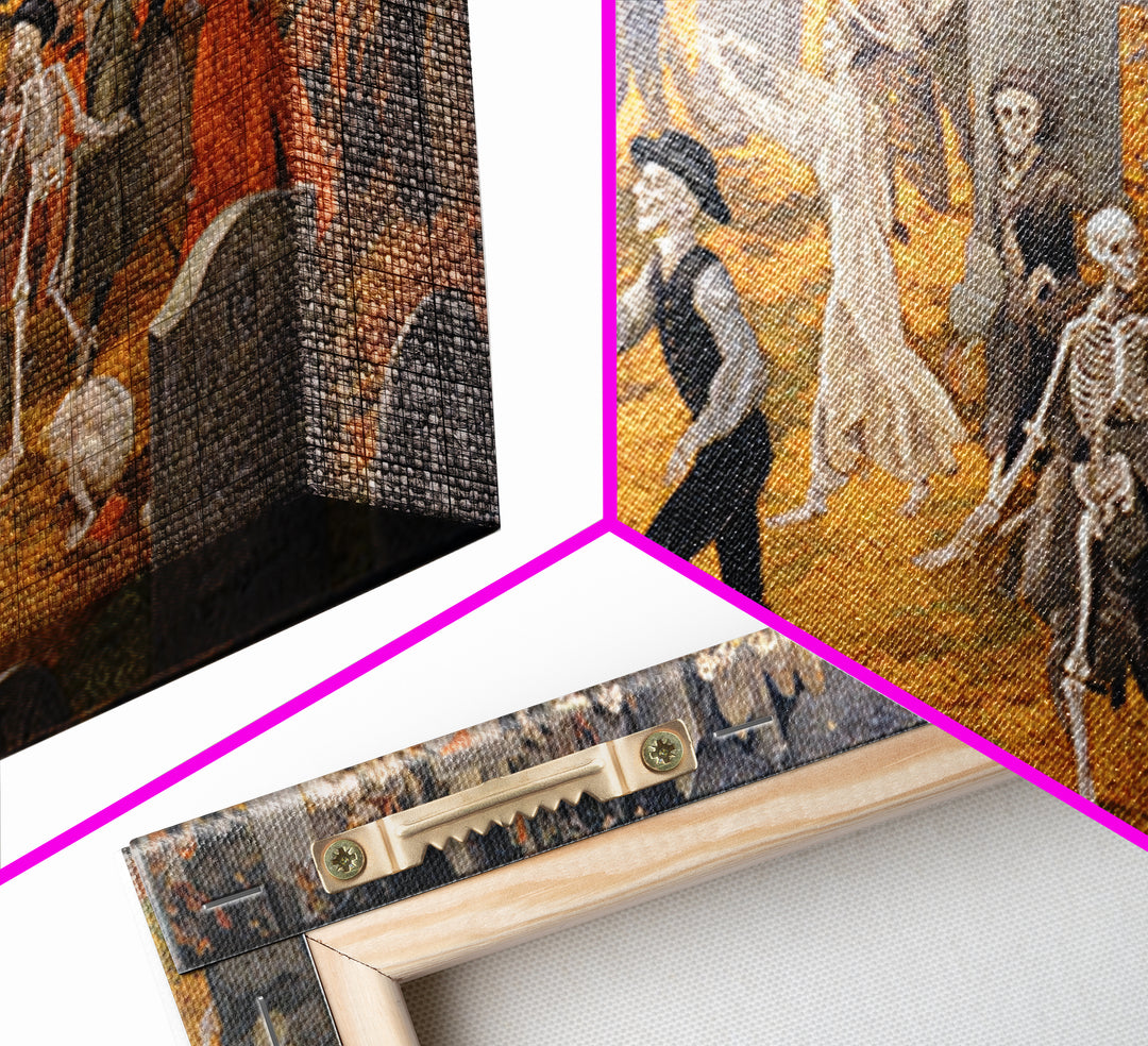 The Graveyard Dance, Danse Macabre Art, Wide Panoramic Art, Macabre Wall Art, Canvas Print, Halloween Wall Art