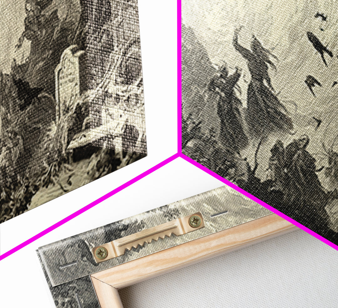 The Graveyard Dance, Baroque Witchcraft Art, Wide Panoramic Art, Gothic Horror Wall Art, Framed Canvas Print, Halloween Wall Art