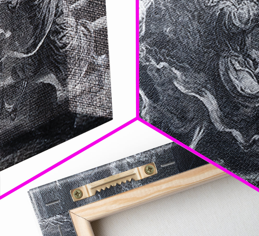 The Graveyard Dance, Architectural Etching Art, Wide Panoramic Art, Gothic Horror Wall Art, Framed Canvas Print