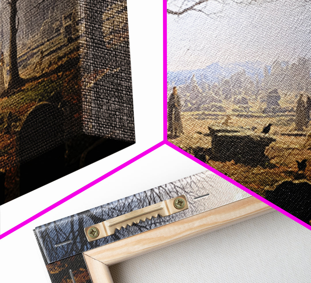 The Graveyard Dance, Romantic Gothic Landscape, Wide Panoramic Art, Dark Fantasy Wall Art, Canvas Print, Halloween Wall Art