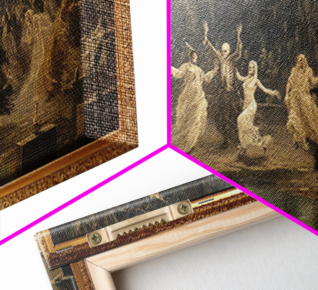 The Graveyard Dance, Symbolist Gothic Landscape, Wide Panoramic Art, Macabre Wall Art, Framed Canvas Print, Halloween Wall Art
