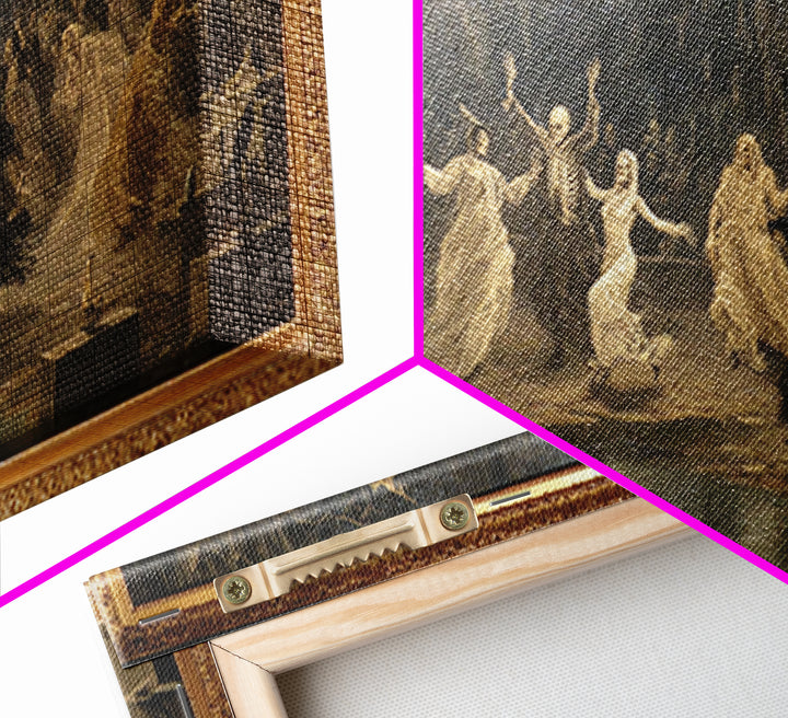 The Graveyard Dance, Symbolist Gothic Landscape, Wide Panoramic Art, Macabre Wall Art, Framed Canvas Print, Halloween Wall Art