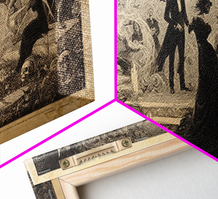 The Graveyard Dance, Dark Symbolist Art, Wide Panoramic Art, Dark Halloween Decor, Framed Canvas Print, Halloween Wall Art