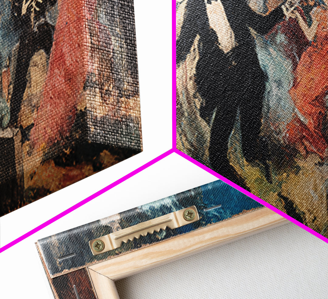 The Graveyard Dance, Grotesque Carnival Art, Wide Panoramic Art, Gothic Horror Wall Art, Canvas Print, Halloween Wall Art