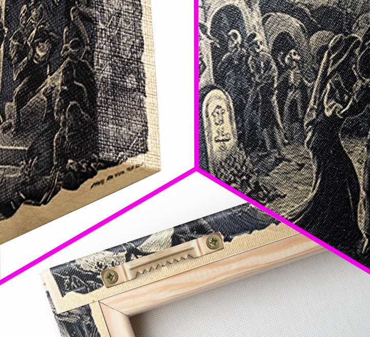 The Graveyard Dance, Macabre Folk Print Art, Wide Panoramic Art, Macabre Wall Art, Canvas Print, Halloween Wall Art