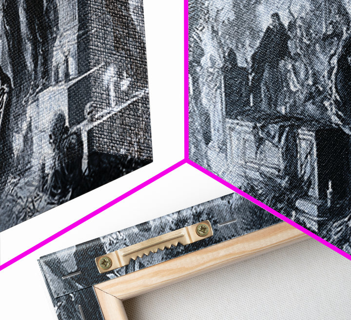 The Graveyard Dance, Biomechanical Horror Art, Wide Panoramic Art, Macabre Wall Art, Framed Canvas Print, Halloween Wall Art